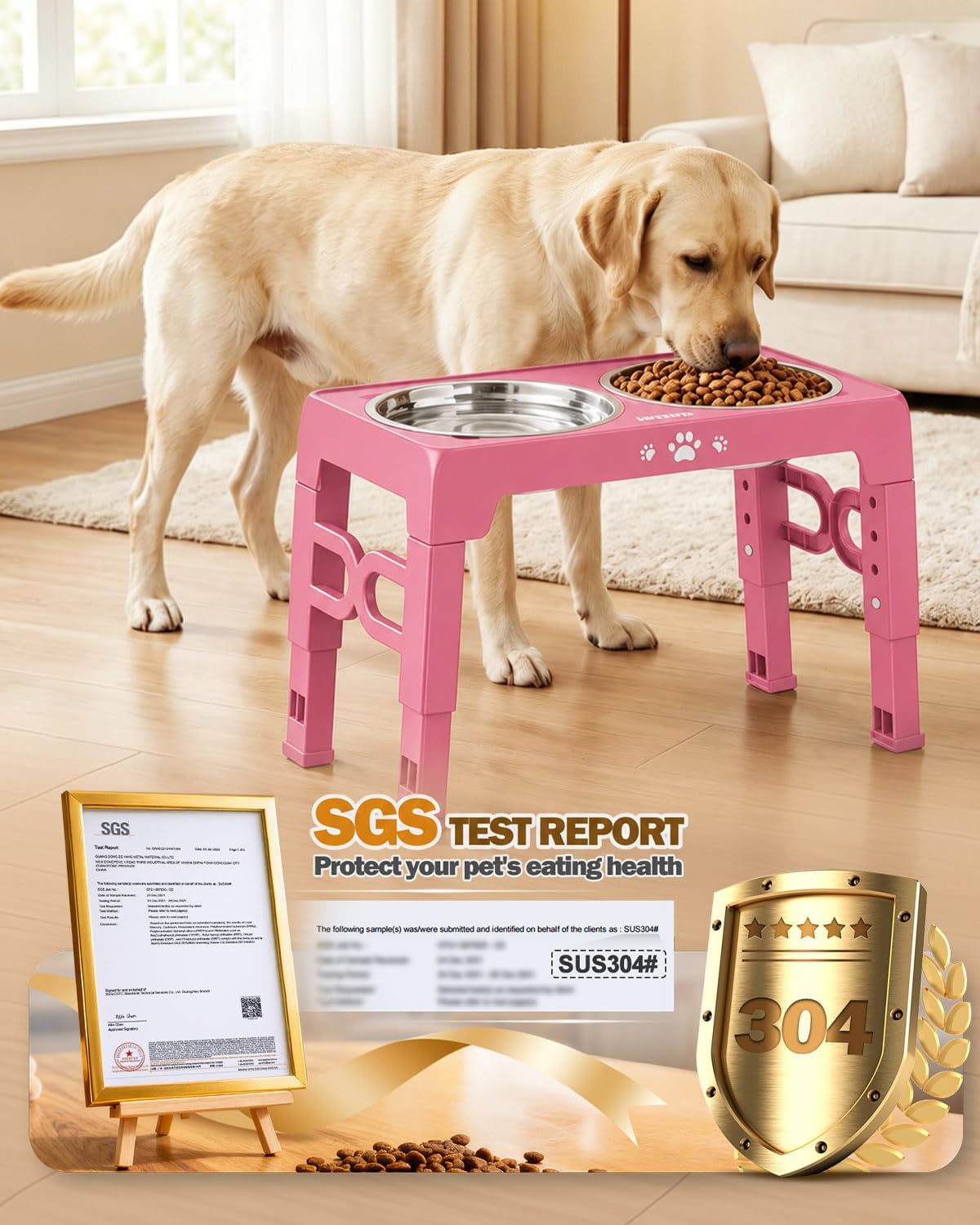 Jovrun Elevated Dog Bowls for Medium Large Size Dogs, Non-Slip Dog Feeder with 2 Stainless Steel Dishes, 5 Heights Adjustable Raised Bowls to 3.15″-8.66″-9.84″-11.02″-12.2″