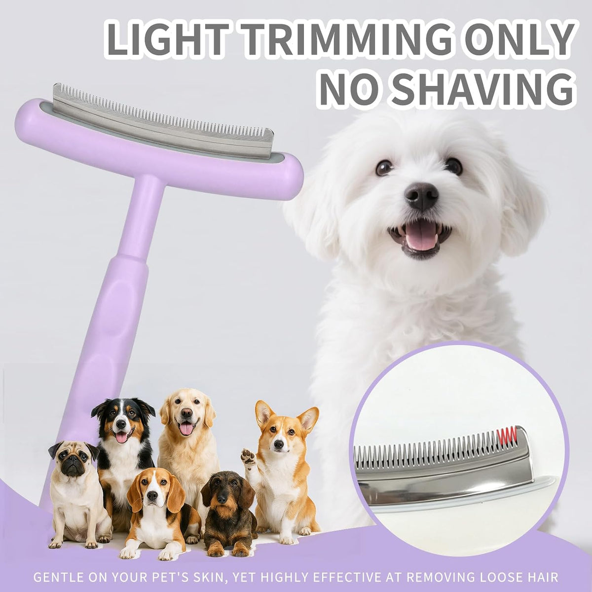 Pet Deshedding Brush for Dogs Cats, All Hair Types Grooming Tool (Purple)