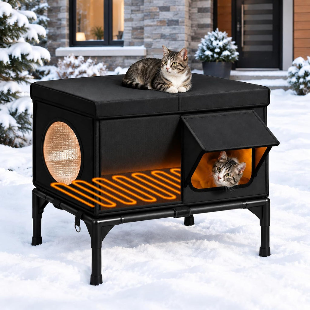 Cat Houses for Outdoor Cats, Insulated Heated Outdoor Cat House Shelter, M