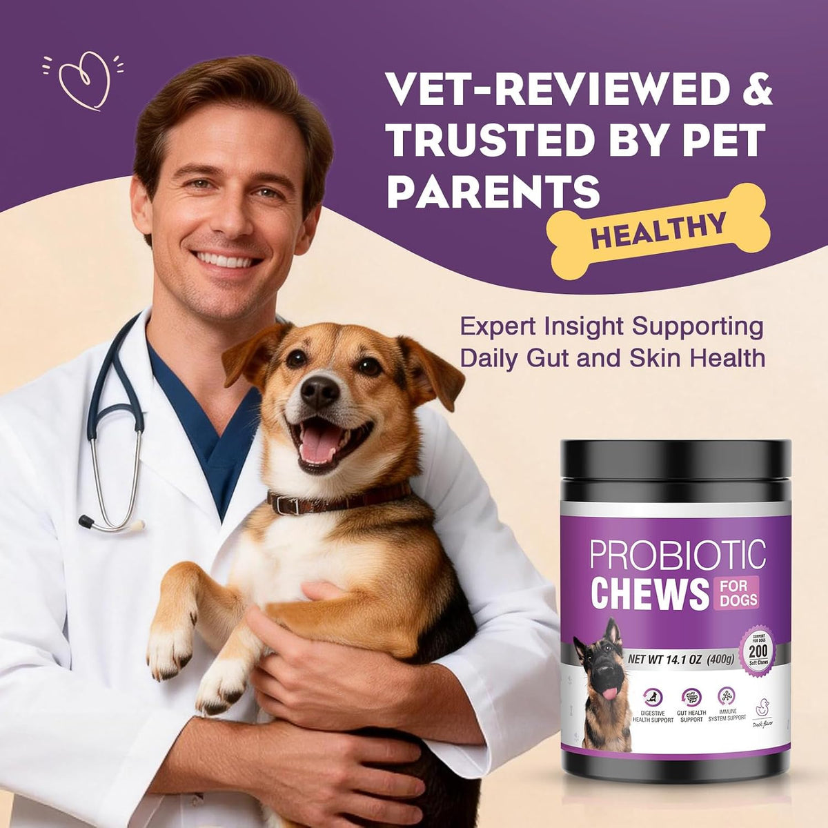 Probiotics for Dogs 200pcs Dog Probiotics for Digestive Health Duck