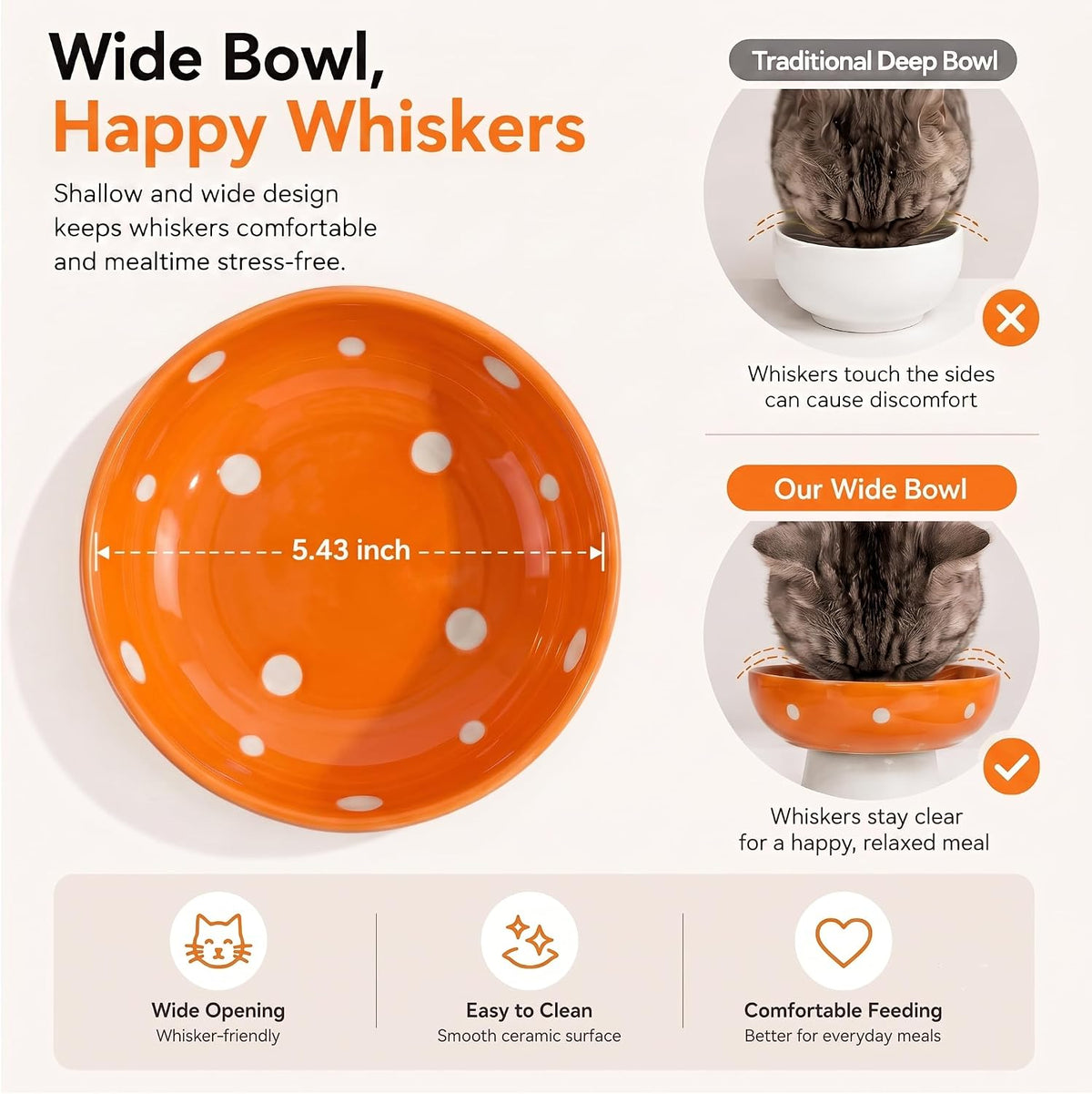 Orange Mushroom Cat Bowl, Elevated Ceramic Bowl for Cats | Elevated, Ceramic, Whisker Friendly, Anti Vomitin,Cute Mushroom Design