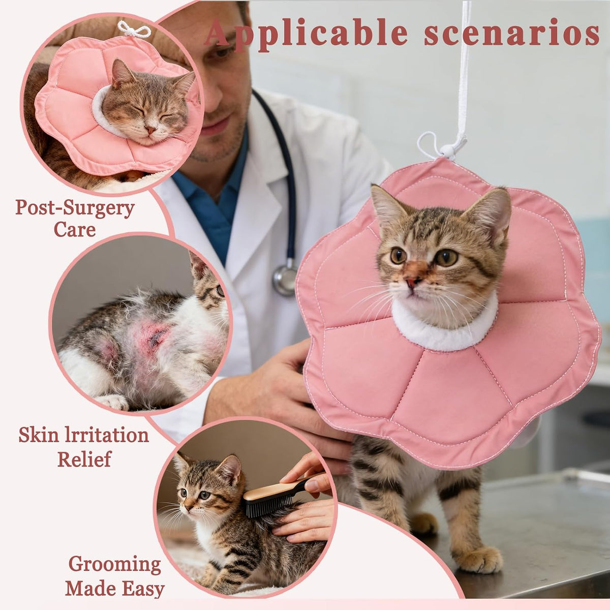 Tensho Flower Soft Cone for Cats, Pink Adjustable Elizabethan Collar (M)