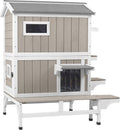 GoWoodHut Outdoor Cat House Weatherproof Cats Shelter for Feral Kitten Pet Houses for 1-2 Small Animlas 2 Story Wooden Houses for Indoor Outdoor Cats with Escape Doors (25.5" D x 33.5" W x 39.5" H)