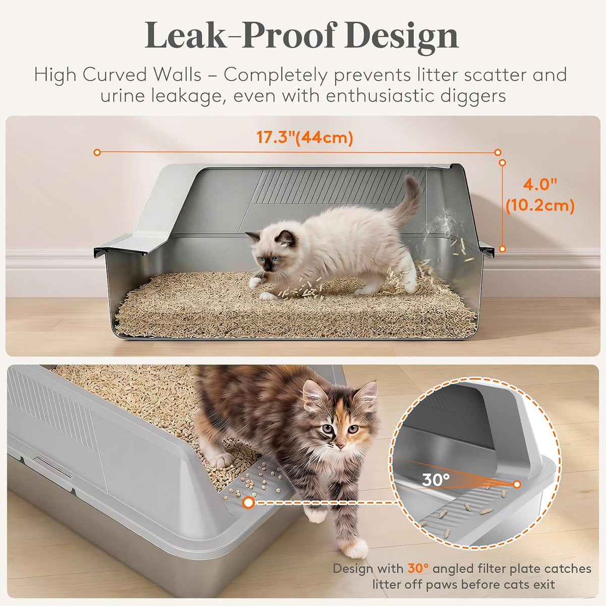 Lifewit Stainless Steel Cat Litter Box for Kitty, 17.7"× 13.8"× 8.3", Gray