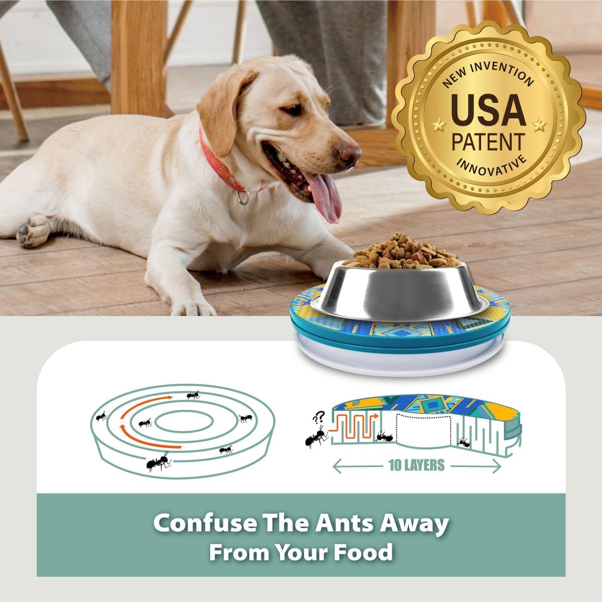 SoulThink® Ant Proof Cat Dog Bowl Tray - SoulThink x Simone Miller Collaboration Pet Food Dish Indoor No Chemical No Water Needed Different from Traditional Ant Trap (Mountain Totem)