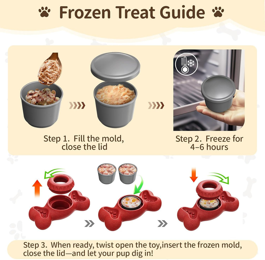 3-in-1 Enrichment Dog Toy for Aggressive Chewers, Frozen Treat Toy & Interactive Treat Dispenser with Peanut Butter Grooves, Long Lasting Slow Feeder Chew Toy for Large Dogs,Easy to Clean,Red