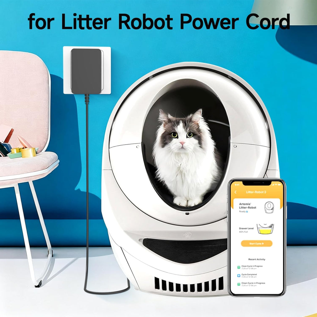 for Litter Robot Power Cord 15V DC Power Supply