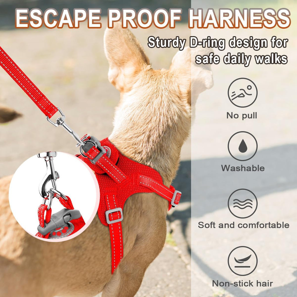 Dog Harness Step in Dog Vest Harness, Reflective Adjustable Puppy No Pull Harness Breathable Soft for Small and Medium Dogs Cats, Red, XS