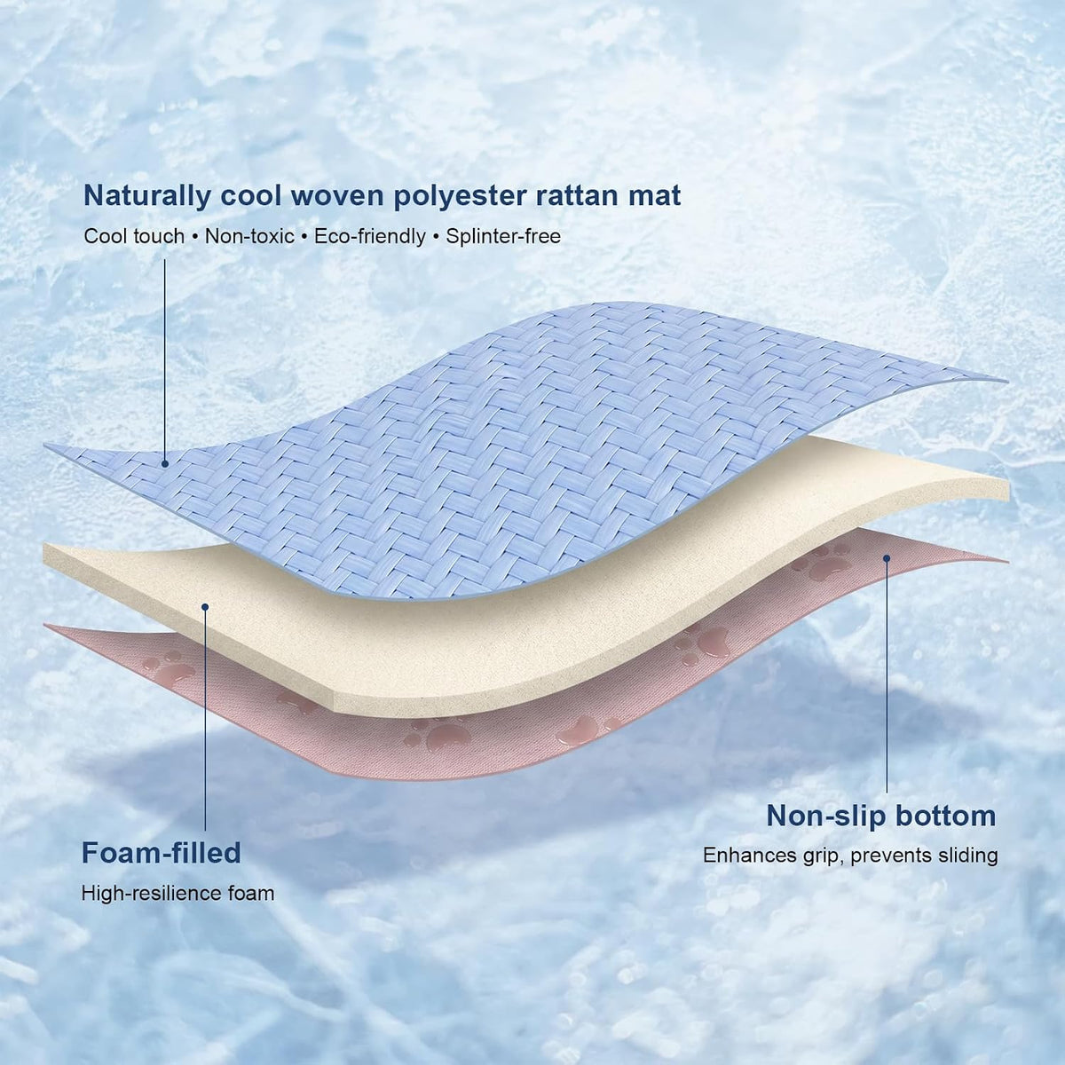 Ownpets Cooling Mat for Large Dogs, Non-Slip Woven Rattan Pad