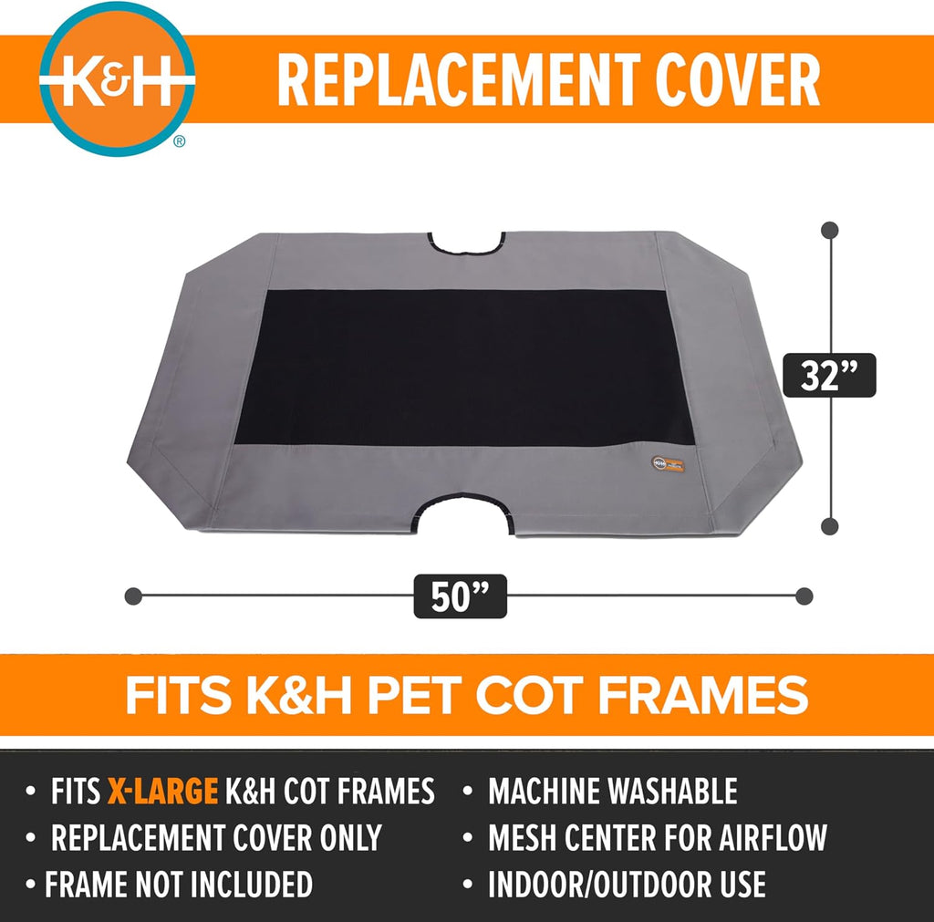 K&H Outdoor Elevated Dog Bed Pet Cot Replacement Cover, XL 50x32in, Gray