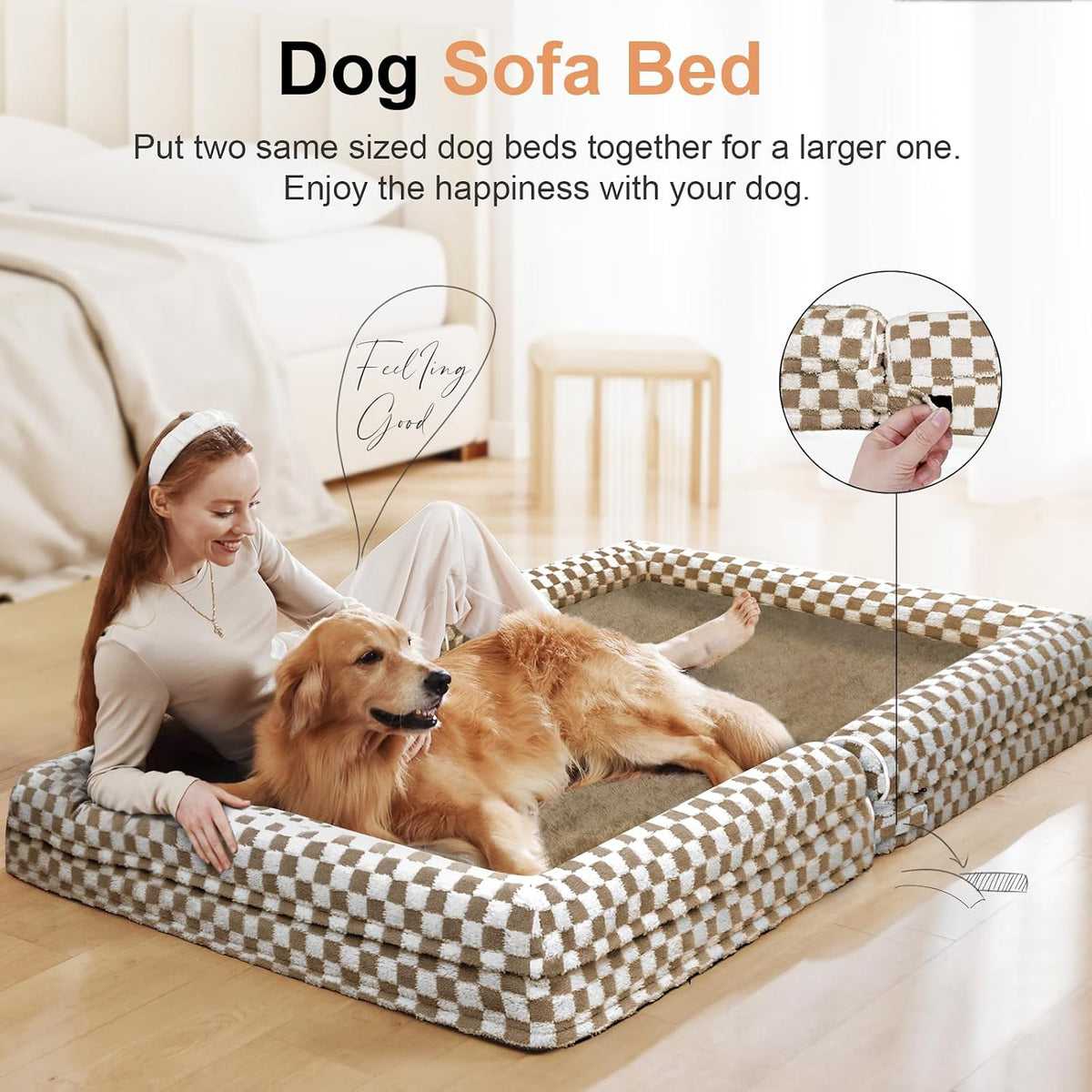 NANUYA Orthopedic Dog Bed for X-Large Dogs, 40 x 32 Inch, Brown Grid
