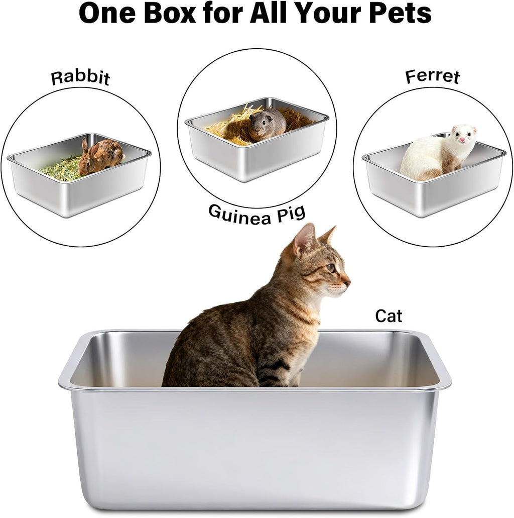 Stainless Steel Litter Box,Metal Cat Litter Box,Medium Cat Litterbox | Litter Box for Kitty or Rabbits, No Smell, Non Stick, Easy to Clean(17.7" L x 13.77" W x 6" H)