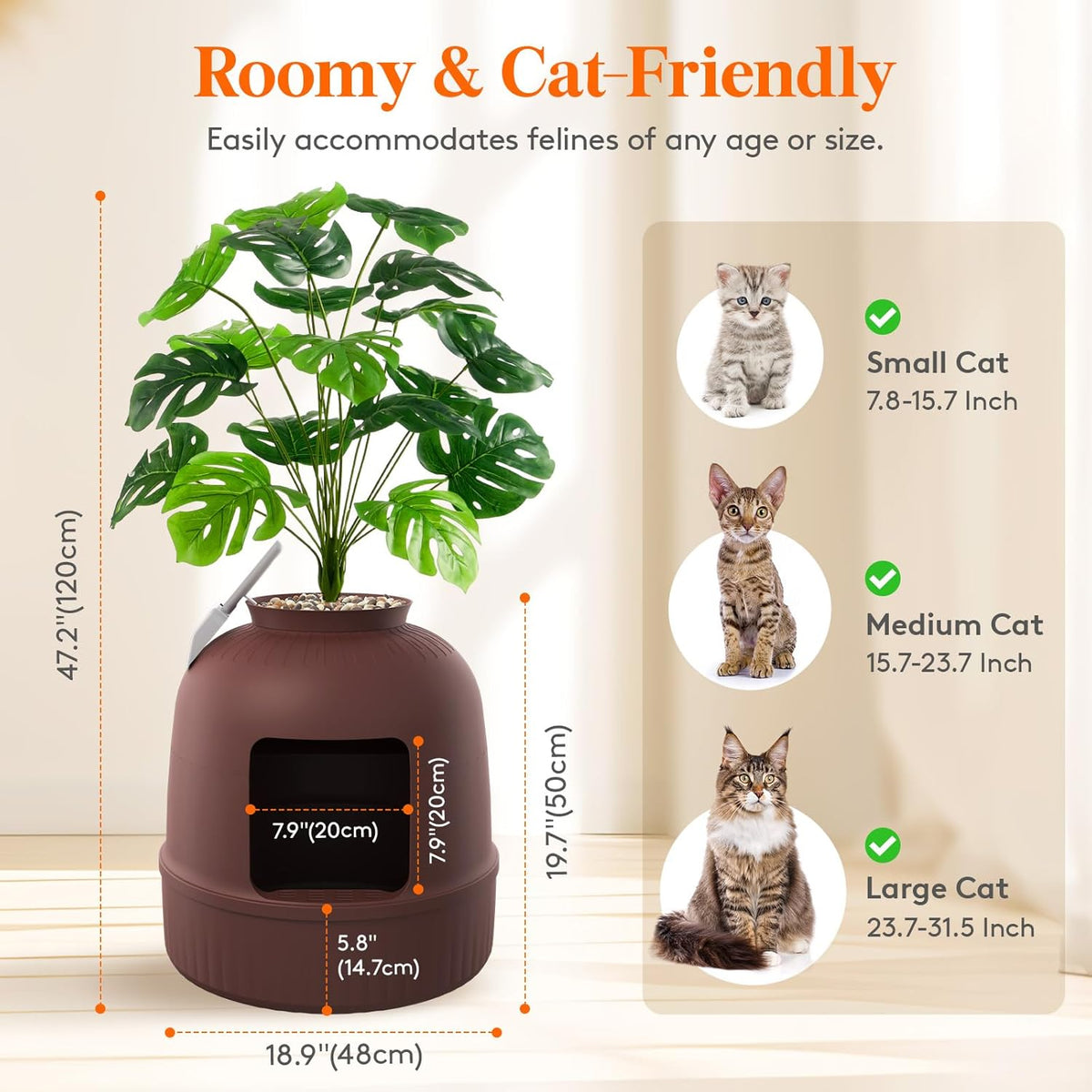 Lifewit Hidden Plant Cat Litter Box with Plastic Scoop, Brown | Extra Large Enclosure Litter Tray with Carbon Filter& Odor Control, Aesthetic Cats Stuff for Living Room, Bathroom, Corner