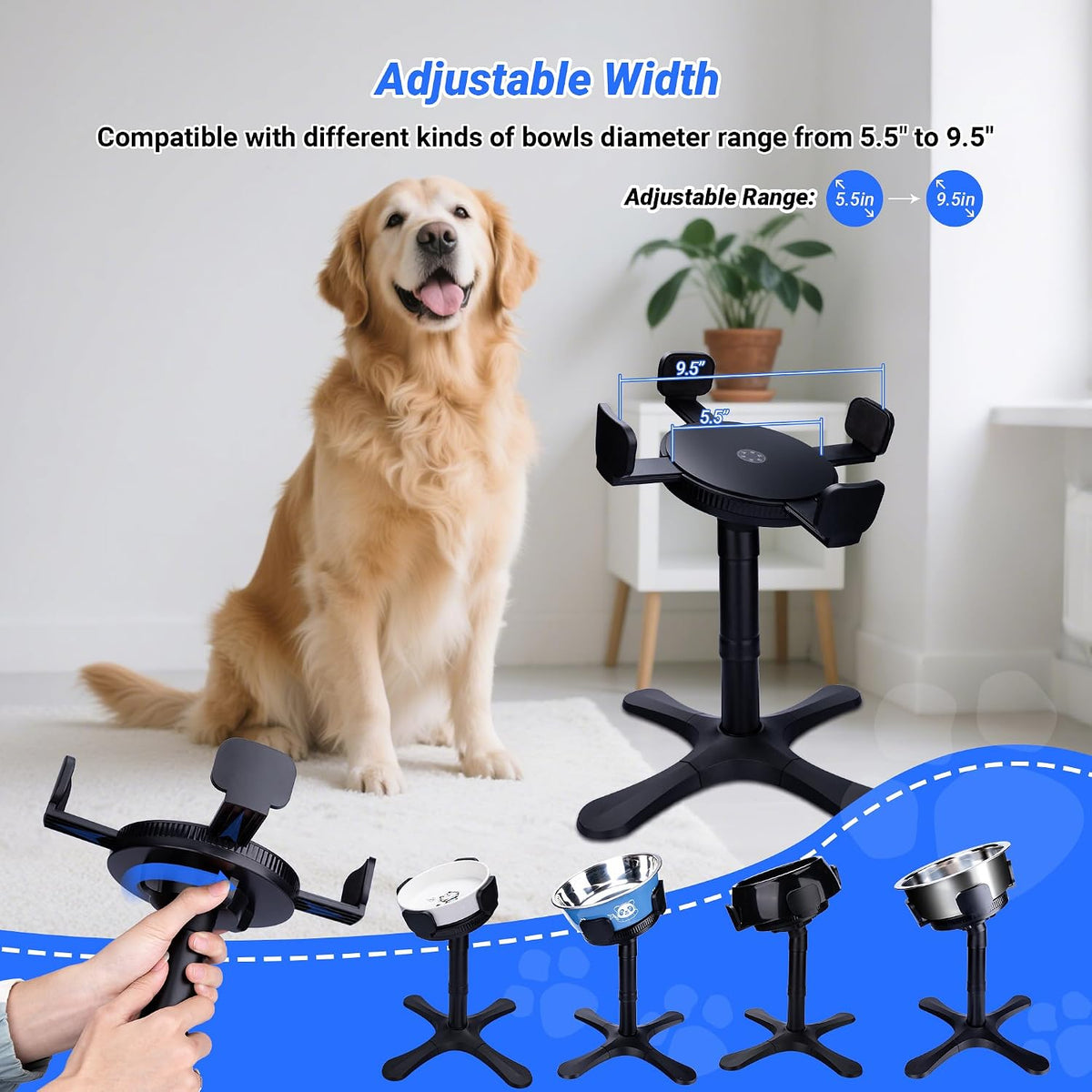 Dog Bowls Elevated Adjustable Stand,Tilted Raised Feeder for 5.5‑9.5in Bowl