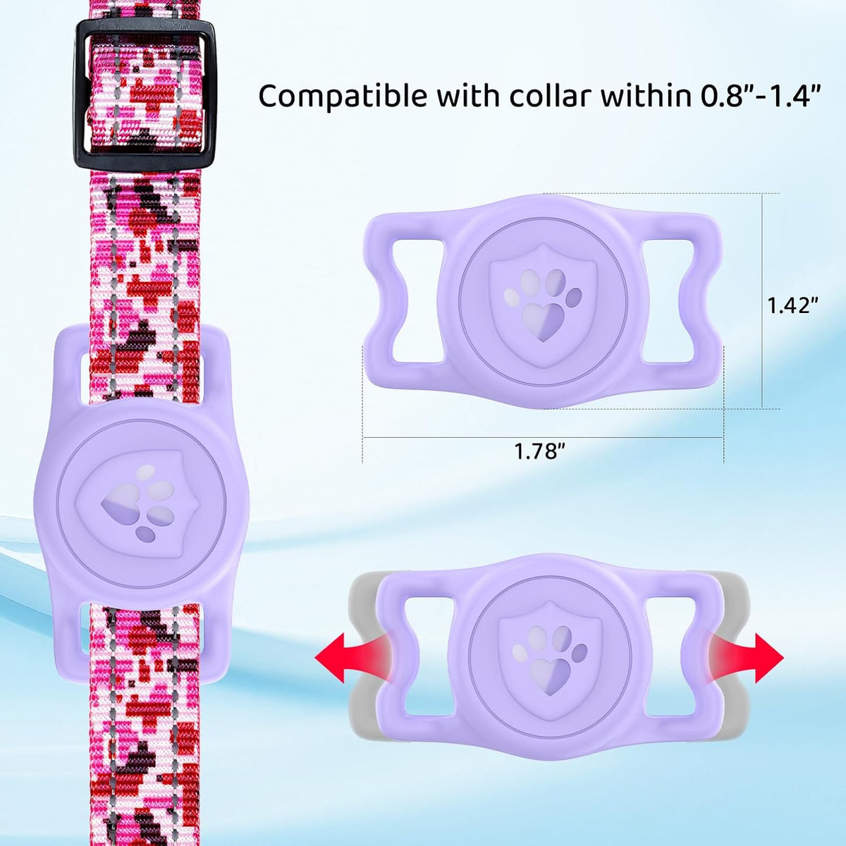 IP68 Waterproof AirTag Holder for Dog Collar, Silicone, Purple
