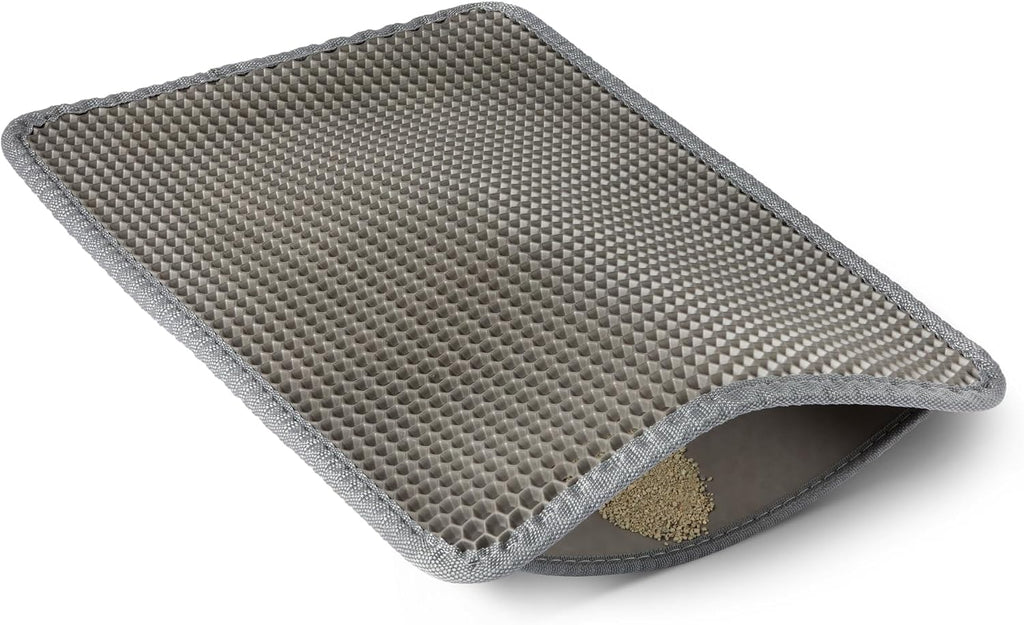 Amazon Basics Double-Layer Cat Litter Mat, Honeycomb Design, Waterproof & Urine-Proof, Non-Slip Scatter Control Trapper Mat, Easy Clean, Soft on Paws, Grey, 15" x 24"