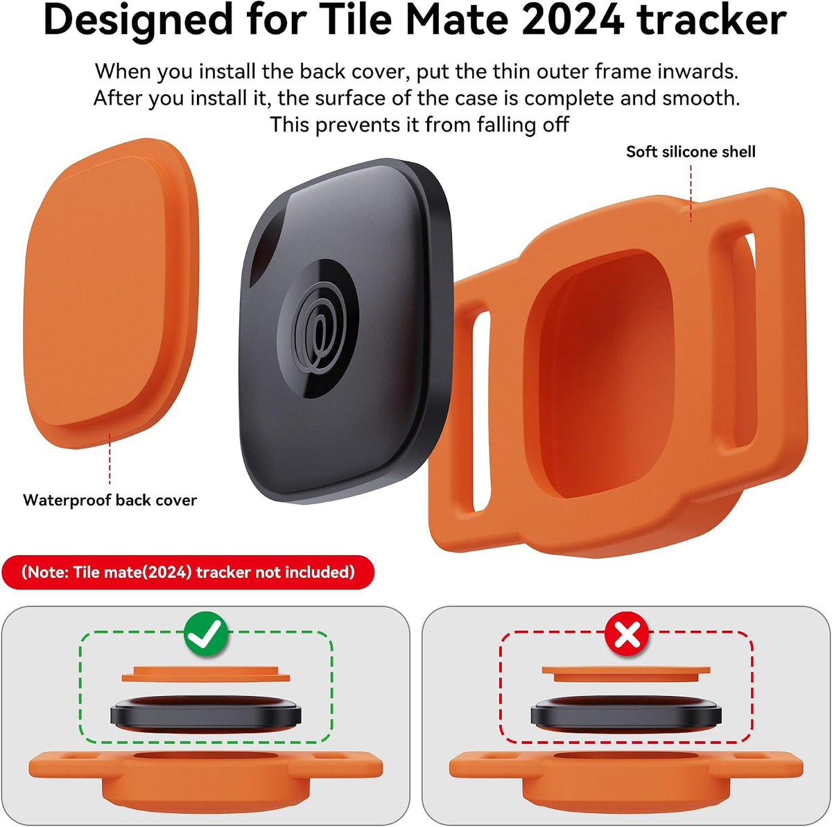 DDJ 2-Pack Waterproof Dog Collar Holder for Tile Mate Tracker, Durable Silicone Life360 Tile Case for Cat &Pet Collars Without Shaking, Anti-Lost Full Body for Tile Cover, Easy to Install, Orange