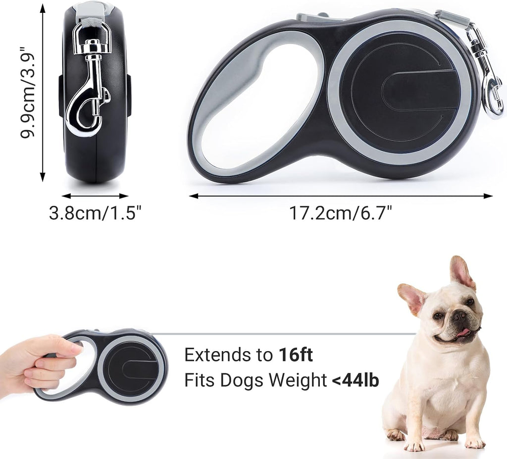 Segarty Retractable Dog Leash, 16ft Heavy Duty Walking Dog Leash for Medium Small Dogs up to 44lb, Anti-Slip Handle 360°Tangle-Free Nylon Tape, One-Handed One Button Lock and Release (Gray)
