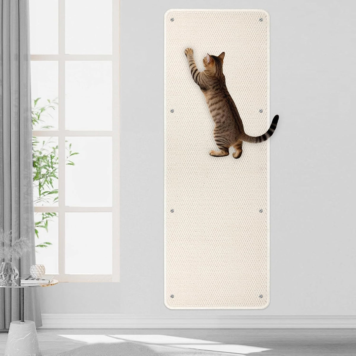 FHTONGE Extra Tall Thickened Cat Wall Climbing Carpet with 16 Screws, White
