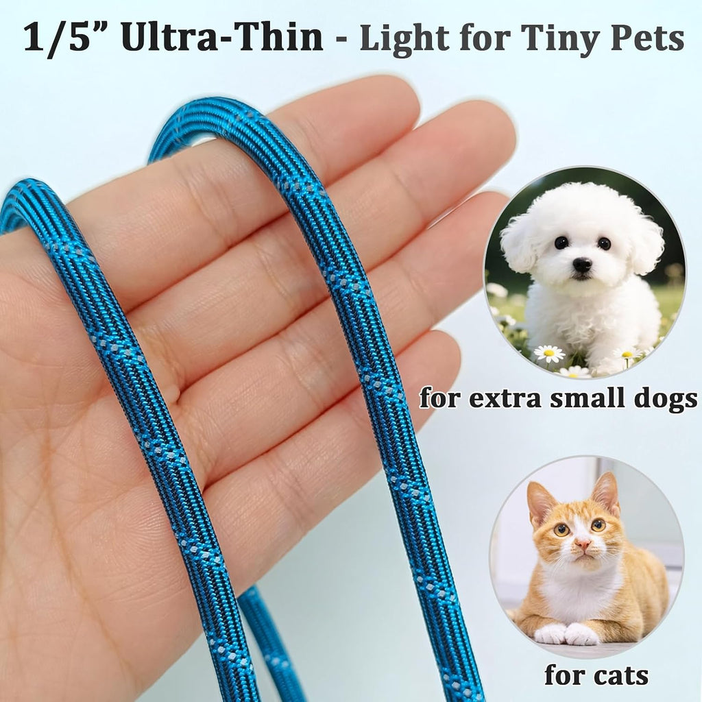WYuZe 1/5" Reflective XS Rope Dog Leash 10ft for Small Dogs Cats up to 15lb