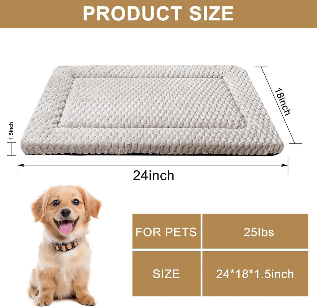 Dog Bed Mat,Reversible & Ultra Soft Kennel Pad-Machine Washable Pet Bed for Dogs & Cats-All-Weather Crate Liner for Crates,Carriers & Travel (Light Gray, 24" L x 18" W x 1.5" Th)