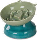 Ceramic Slow Feeder Cat Bowl, 15-Degree Tilted Non-Slip