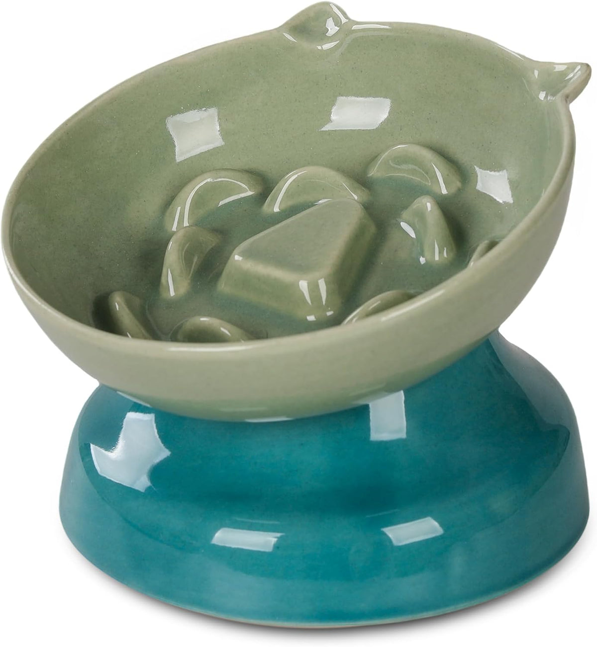 Ceramic Slow Feeder Cat Bowl, 15-Degree Tilted Non-Slip