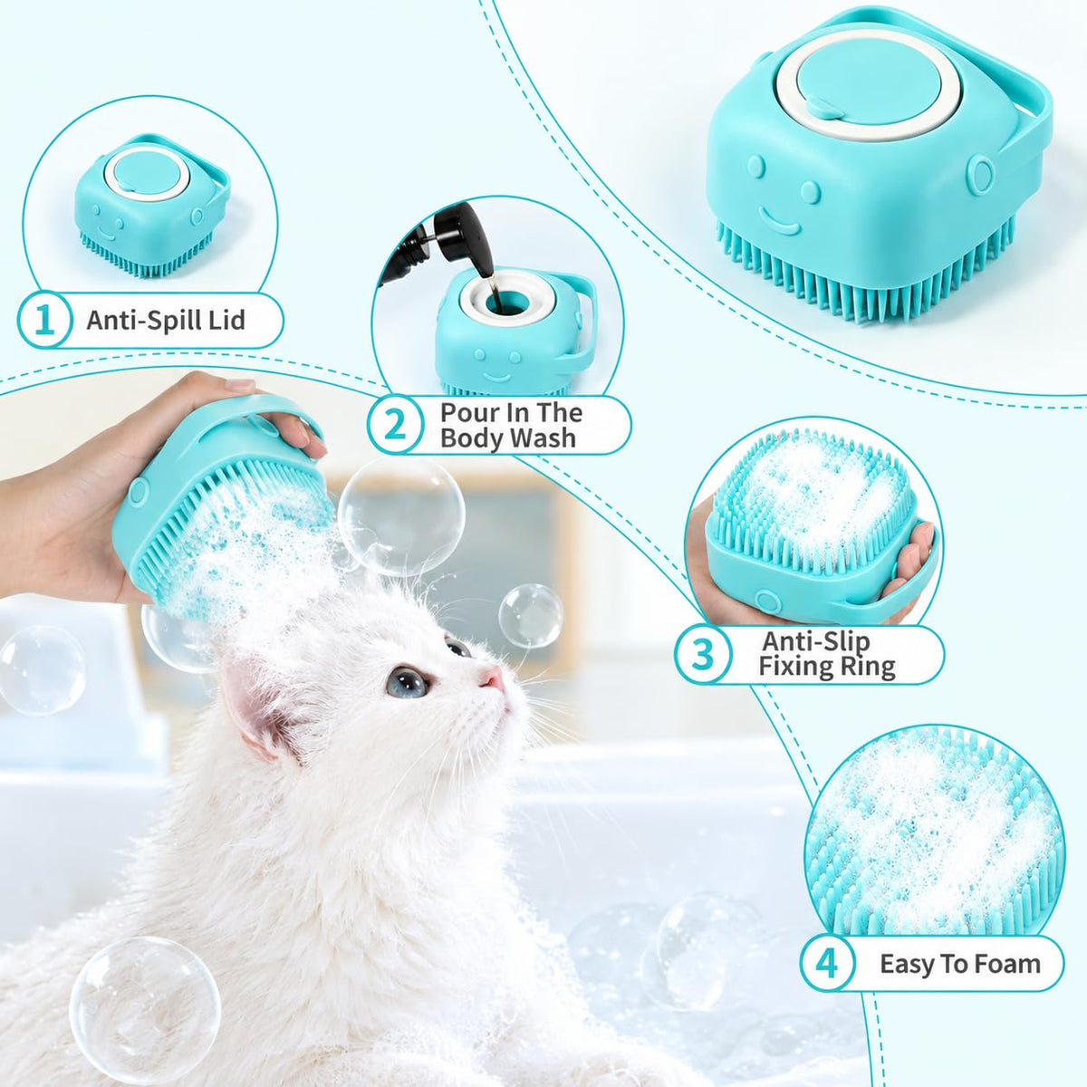 7Pcs Dog & Cat Grooming Kit, Deshedding Brush, Bath Scrubber, Toothbrushes
