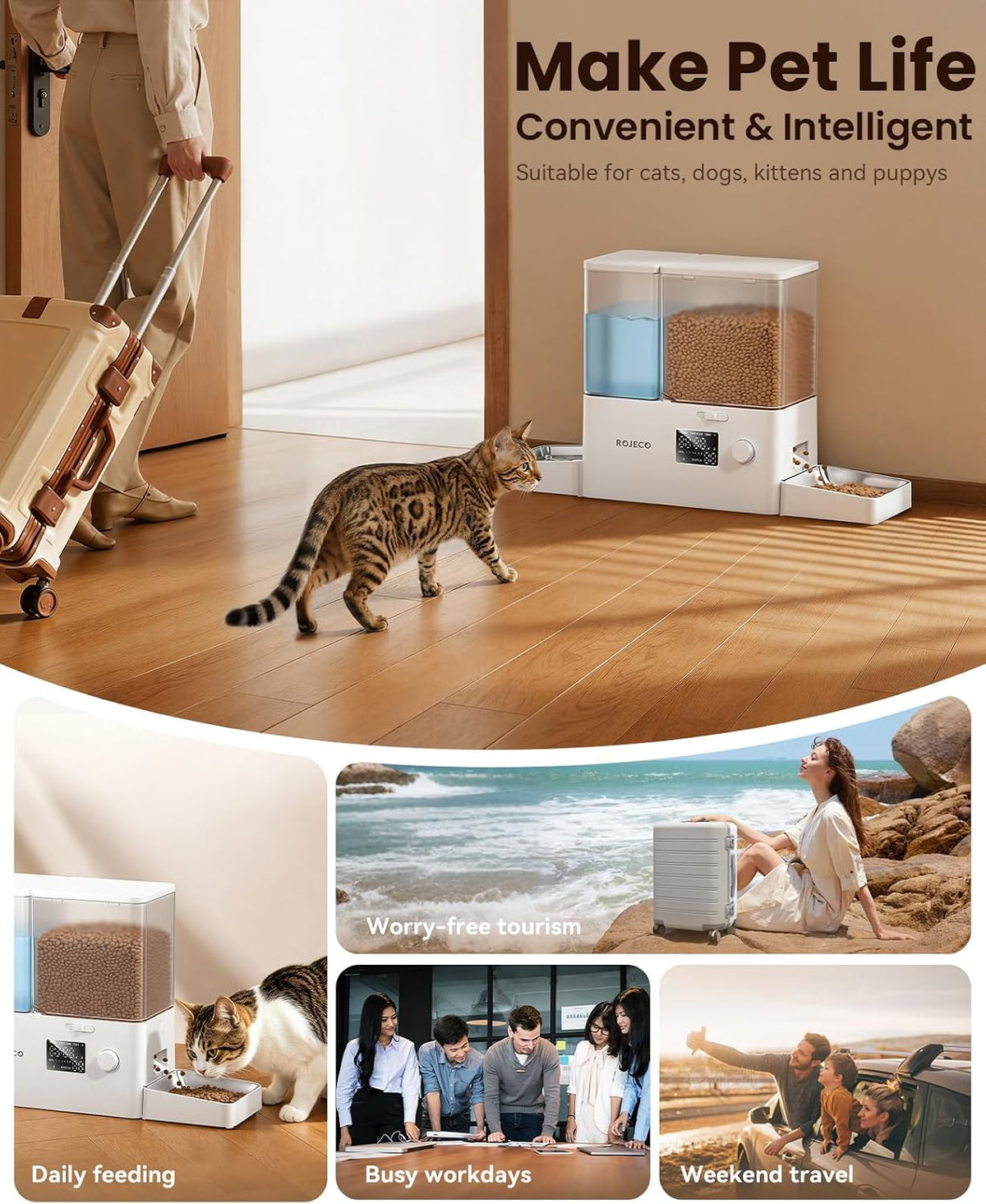 ROJECO Automatic Cat Feeder and Water Dispenser,8.5L Timed Cat Feeder