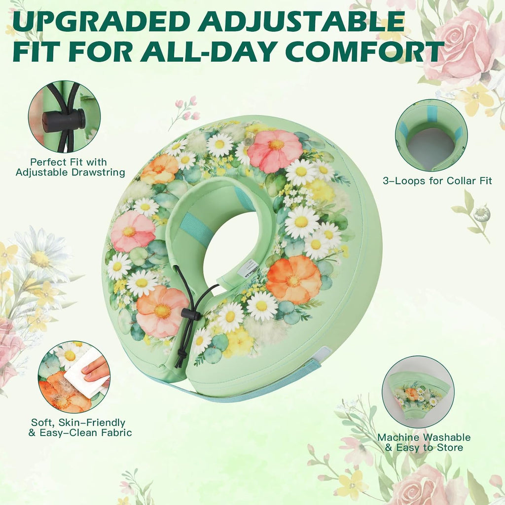 IEUUMLER Inflatable Recovery Dog Cone Collar, Neck Donut Protective ECollar, Adjustable Soft Collar for Dog and Cat After Surgery Prevent from Biting & Licking EU020 Wildbloom Wreath L