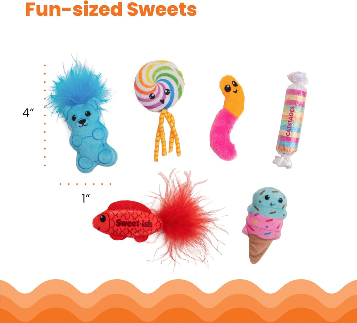 Catstages Kitty Sweet Treats Plush Catnip Cat Toys, 7.8", 6-Pack