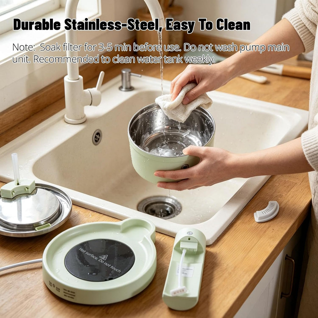 Wireless Stainless Steel Cat Water Fountain, 3L Induction Dispenser
