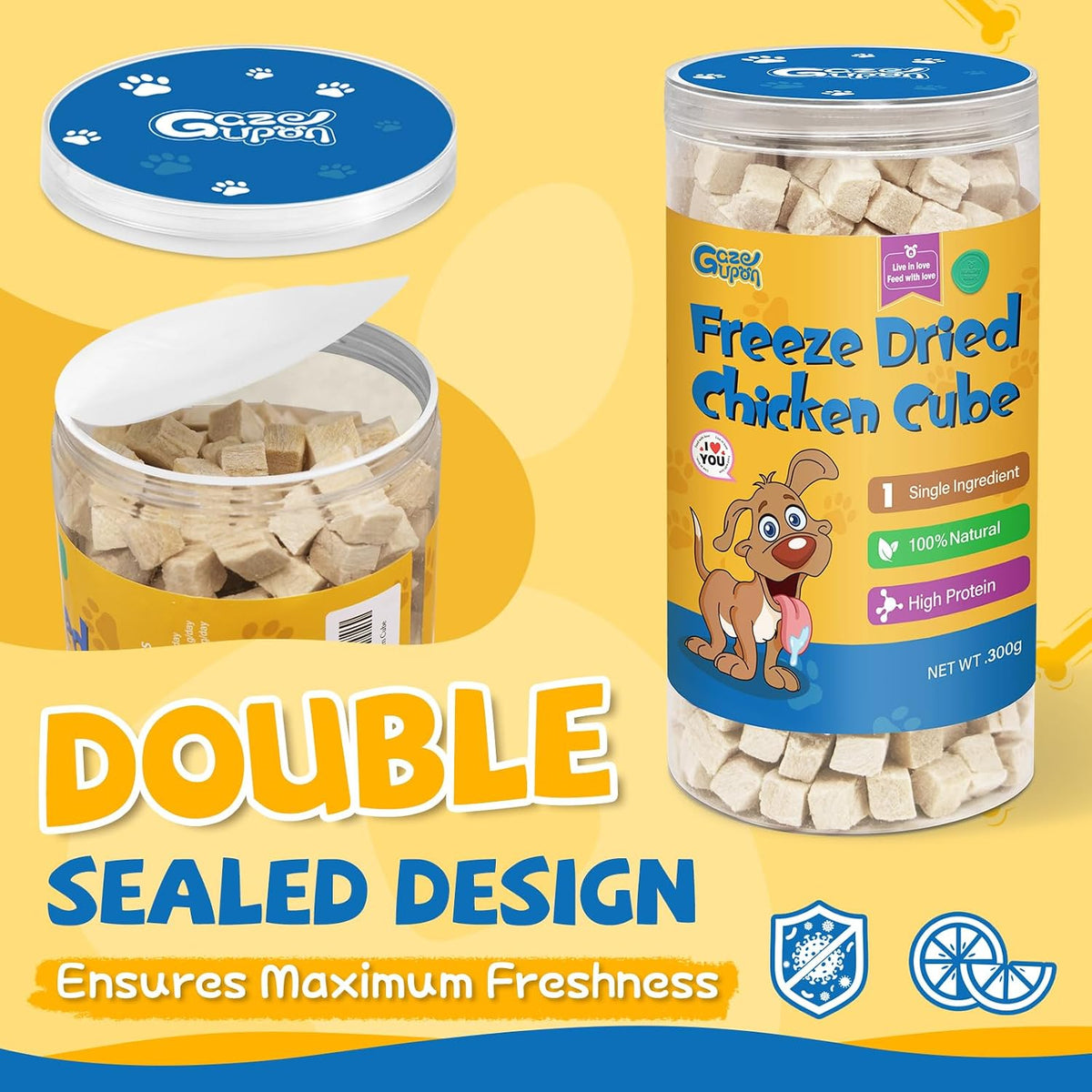 gazeupon Freeze Dried Chicken Dog & Cat Treats, Single Ingredient