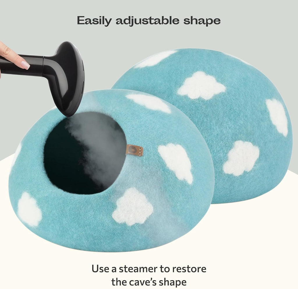 MEOWFIA Cat Cave - New Zealand Wool Bed for Indoor Cats (Cloud Nap Blue)
