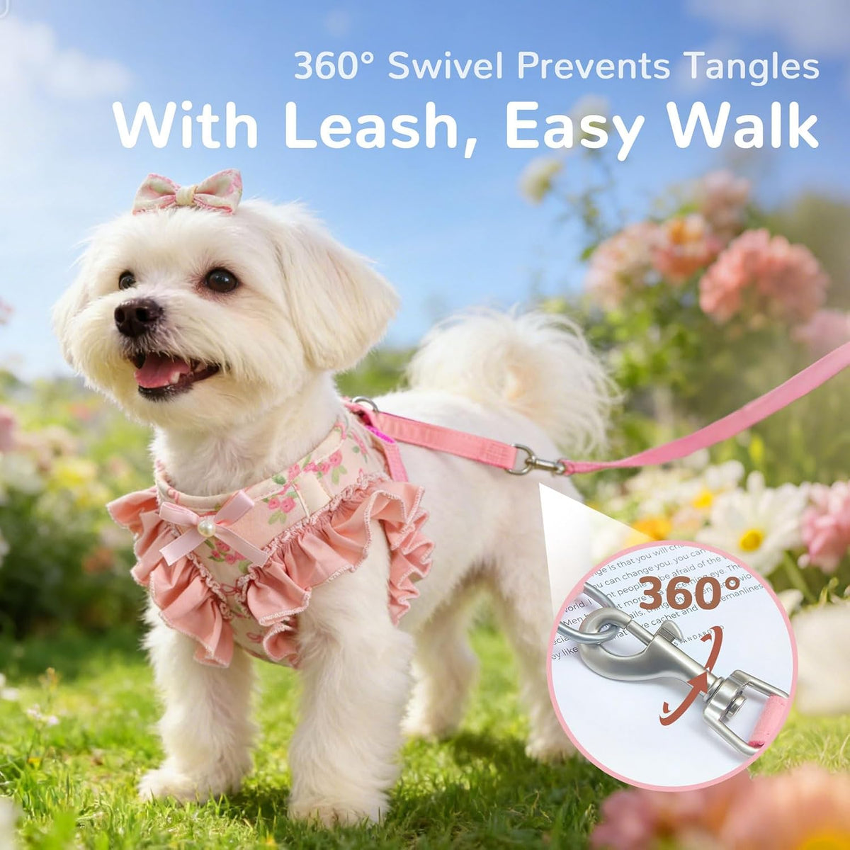 ABRRLO Small Dog Harness and Leash Set,Soft Adjustable Pink Puppy Harness