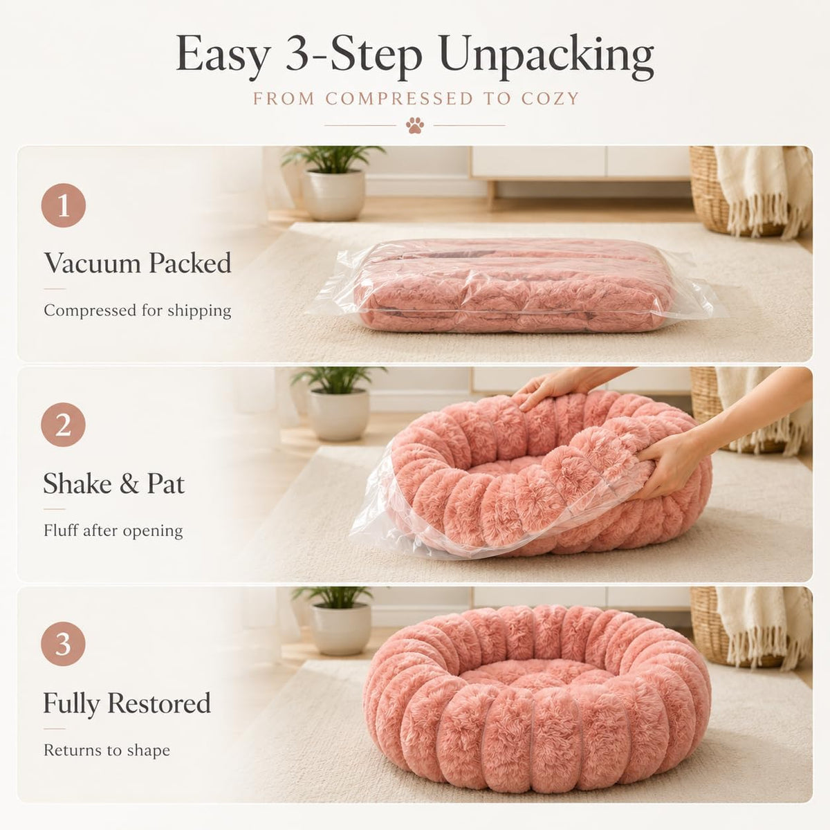 Calming Dog Bed Medium Size Dog Donut Washable Pet Bed, 31.5” Pink