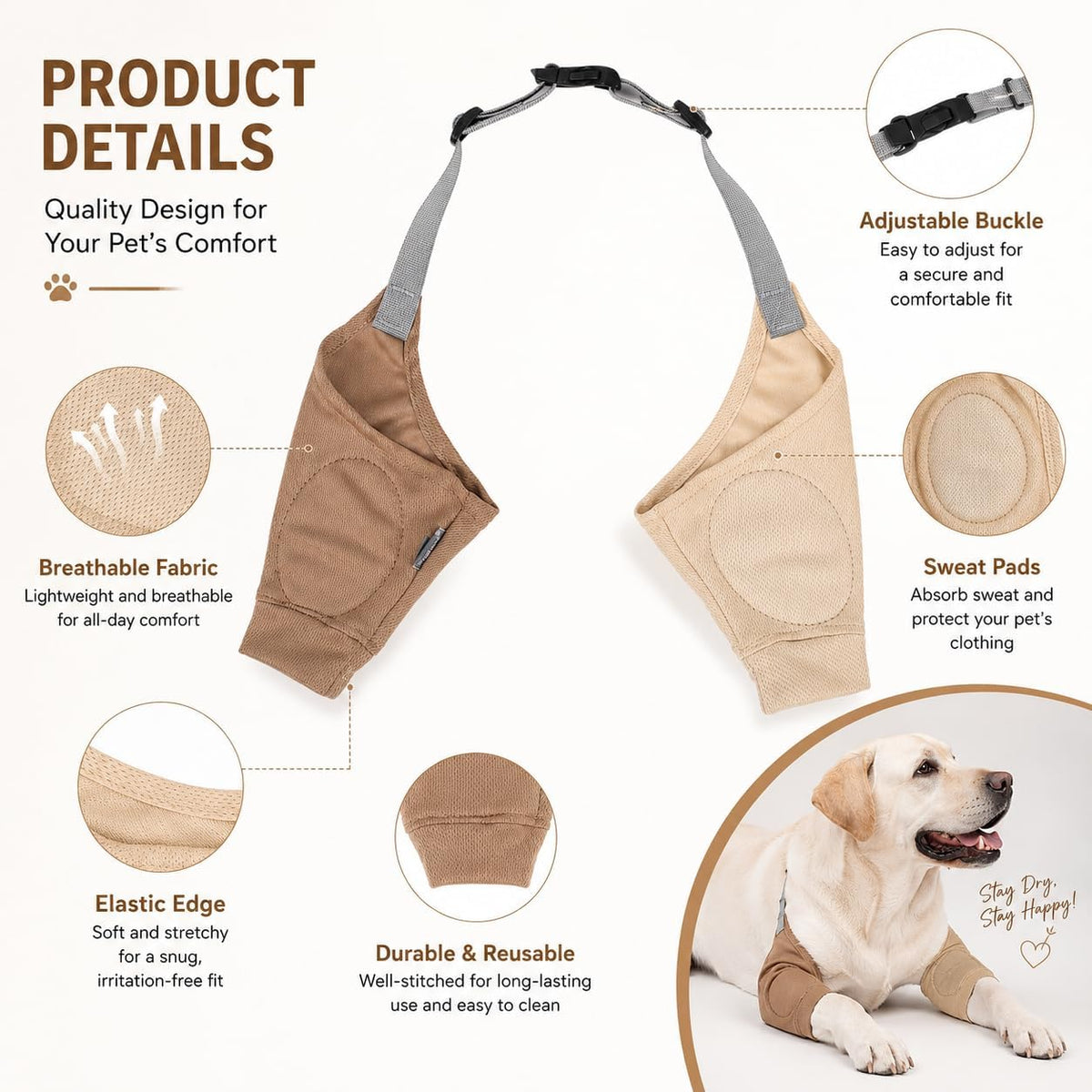 Dog Elbow Protector - Dog Sleeves for Wounds Front Legs, Keep the Elbow Wound Clean, with Inner Padding to Protect the Elbow Joint, Cone Collar Alternative to Stop Licking Wounds (Beige Brown,L)
