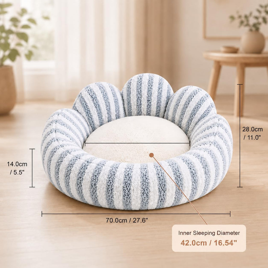 Small Dog Bed, Flower-Shaped Calming Cat Bed, 27 in, Light Blue