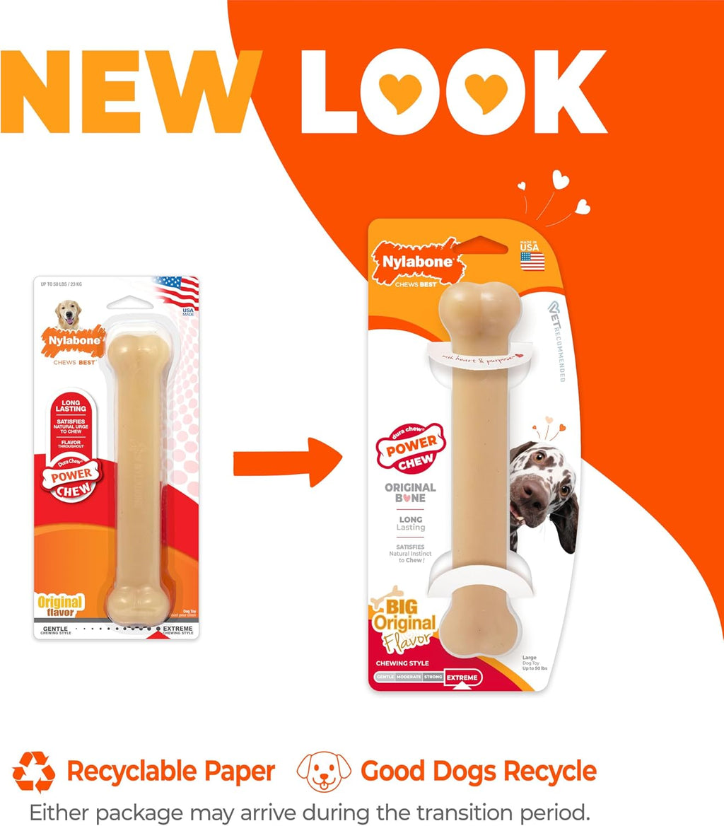 Nylabone Power Chew Original Bone Dog Chew Toy, Original Flavor, Large | Durable chew toys, long lasting, flavor throughout, discourages destructive chewing, keeps dogs busy, for dogs up to 50 lbs
