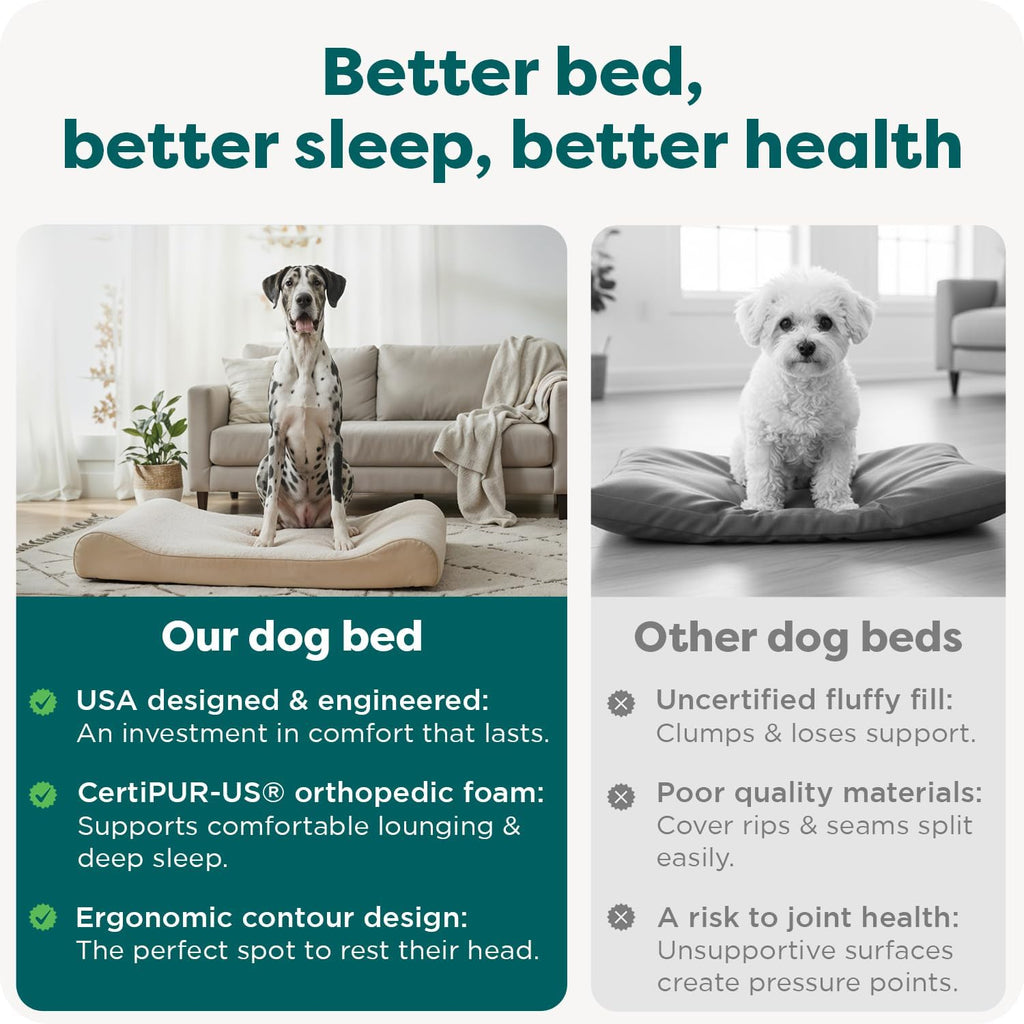 FurHaven Orthopedic Dog Bed for Large Dogs, Luxe Lounger Contour Mattress with Solid Orthopedic Foam Slab for Joint Support, Removable Washable Cover - Jumbo Plus XXL, Plush Suede, Cream