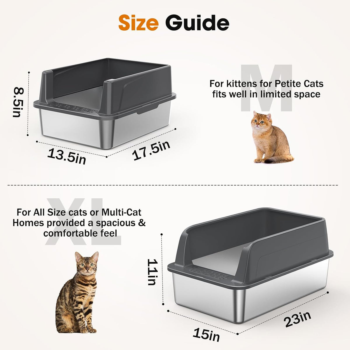 2PACK Stainless Steel Cat Litter Box, Small Cats Metal Litter Box