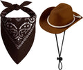 choyaxo Dog Cowboy Hat Dog Cowboy Costume for Small Pet Dogs Cat Cowboy Hat with Bandana Scarf Set Party Accessories (Brown, Large)