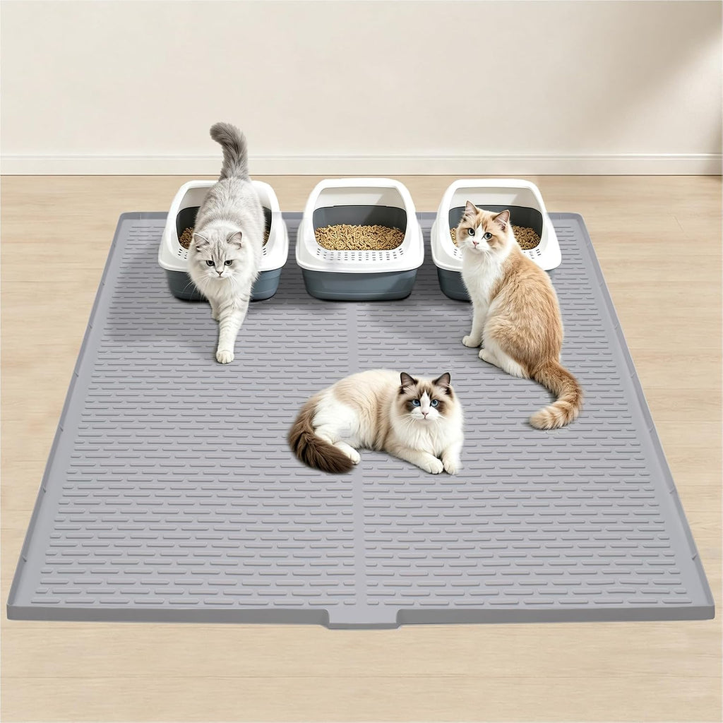 Cat Litter Box Mat, 47" x 35" Extra Large Silicone Cat Litter Mat | Waterproof & Washable Kitty Litter Catcher Matt, Soft on Paws Non-Slip Easy to Clean Reduces Litter Tracking for Indoor Cats