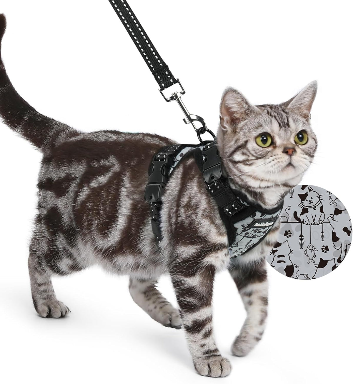 rabbitgoo Cat Harness and Leash Set, Easy-on with Neck Buckle, Misty Catch