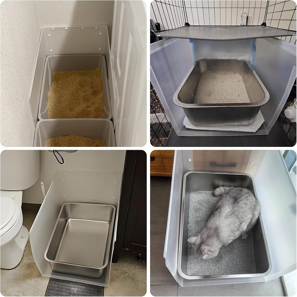 Litter Box Shield, Large Litter Box Splash Guard Without Leakage | 17.5"x13.7"x13", High Sided Cat Litterbox Pee Shields, Easy Clean for Pet Cat/Kitty/Kitten(Without Pan)