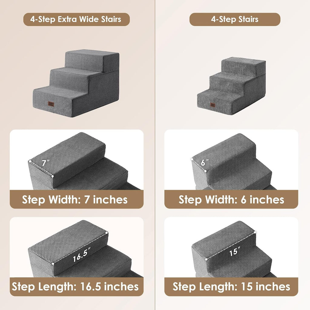 EHEYCIGA Dog Stairs for Small Dogs 16.5" H, 3-Step Extra Wide Ramp, Grey