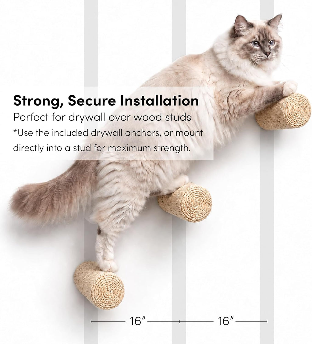 xympo Wall-Mounted Cat Climbing Steps, Floating Sisal Scratching Posts, 8 Inch, 3 Pack, Easy Drywall Install