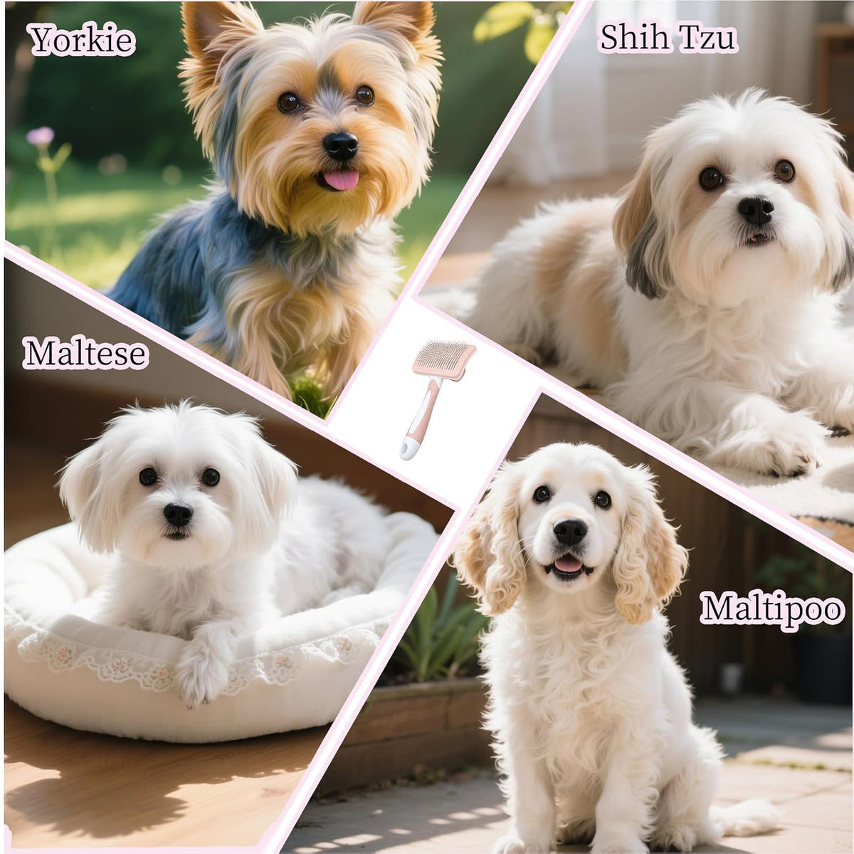 Self Cleaning Slicker Dog Brush for Small Long-Haired Breeds(White, Red)
