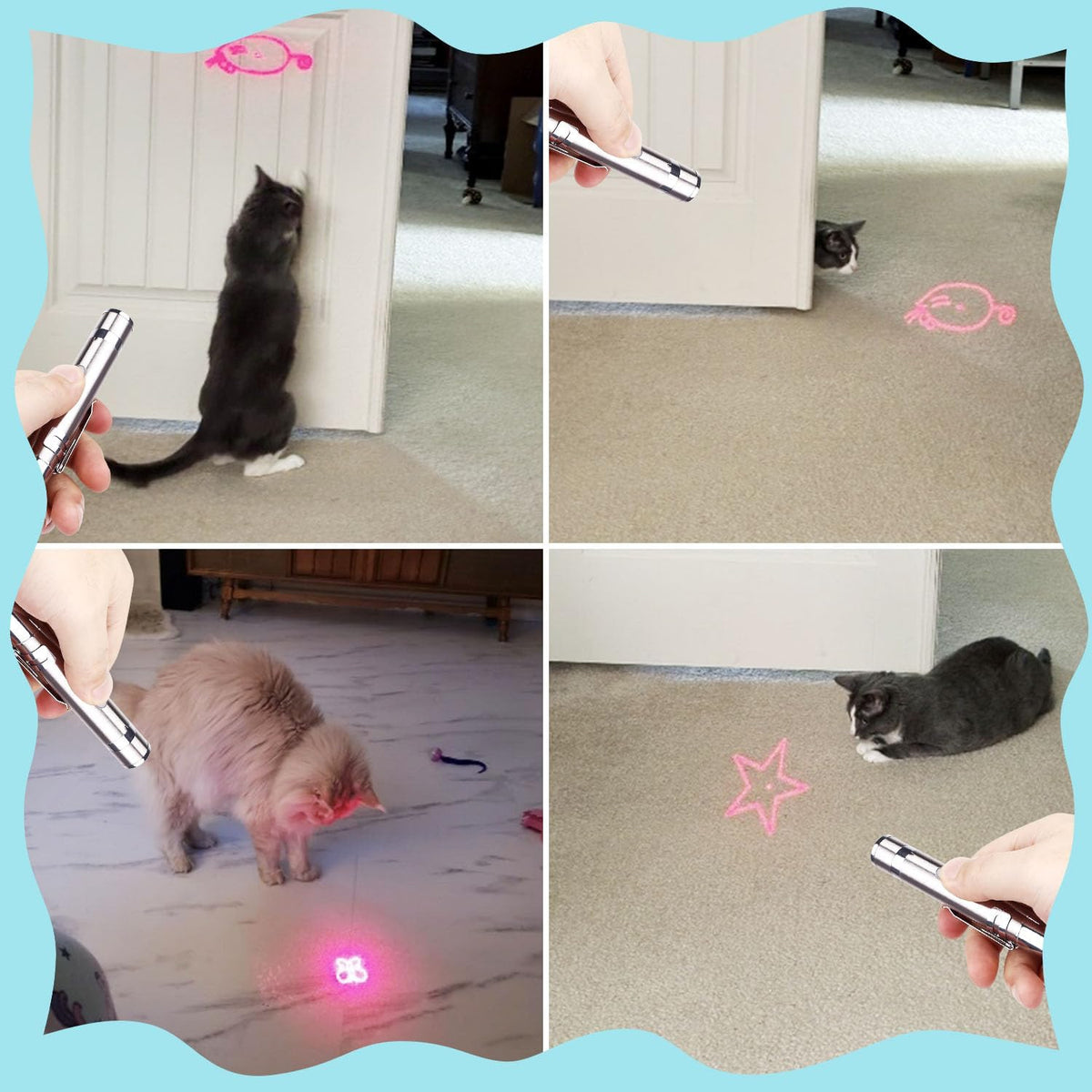 Waputne Cat Toy, 2 Pieces, Rechargeable, 3 Light Modes, 5 Fun Patterns