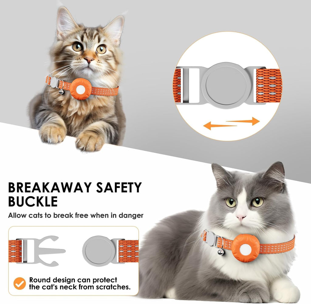 Cat Tracker, GPS Tracker Compatible with Apple Find My App(Only iOS), Waterproof Cat Tracker Collar with Bell and Safety Elastic Buckle, No Monthly Fee, Territory & Location History (Orange)